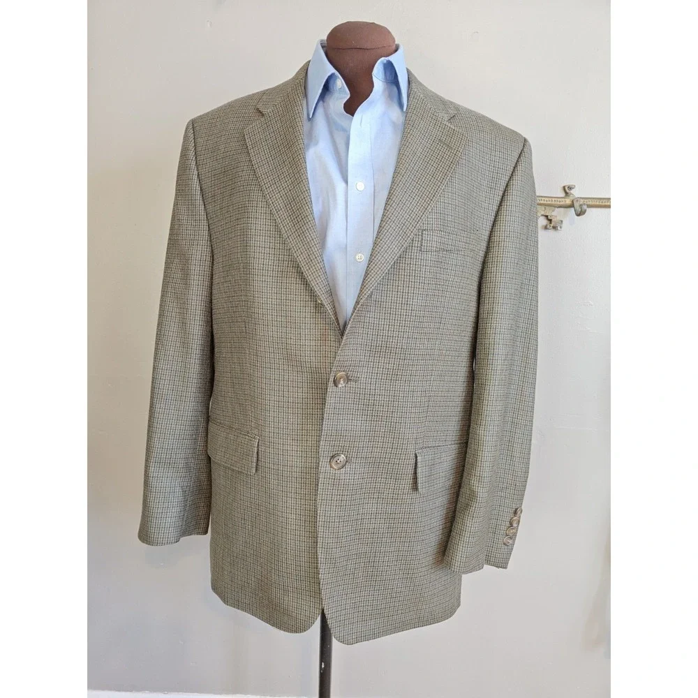 Ralph Lauren Mens 42R Olive Houndstooth Sport Coat Wool Tweed Green Canada L503